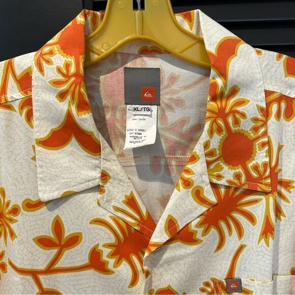Quicksilver Men’s Tropical Orange and White Print Shirt, 100% Cotton, Size XL - Picture 3 of 10